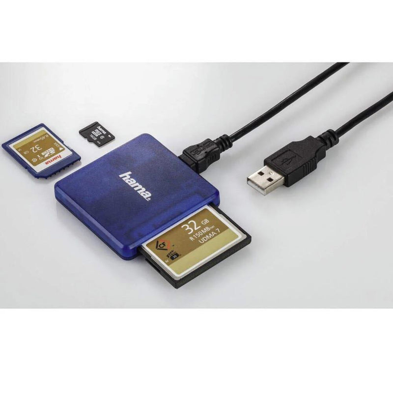 Hama USB 2.0 Multi Card Reader SD/microSD/CF, Blue